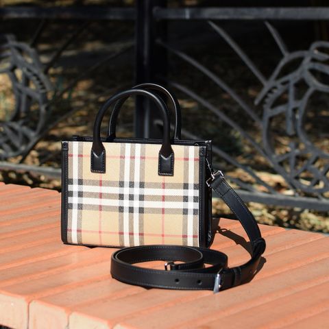 BURBERRY 8054861 MINI VINTAGE 格紋迷你兩用包.黑邊
