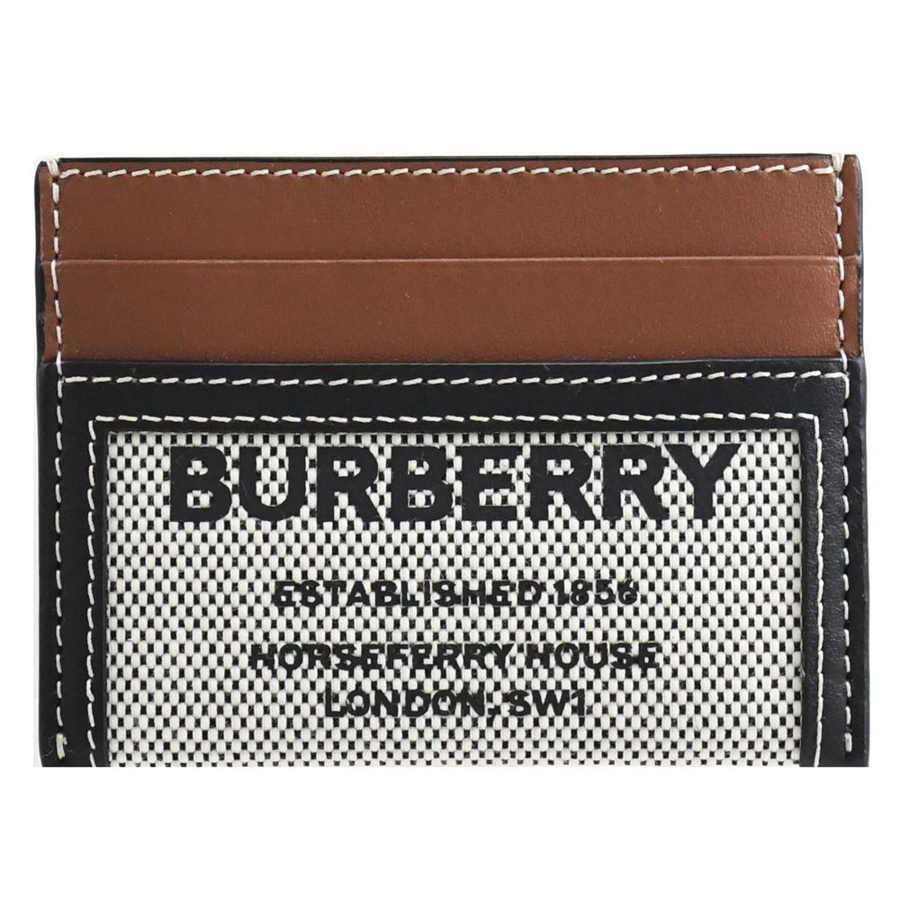 BURBERRY  SANDON 棉麻拼接牛皮證件卡夾.咖邊