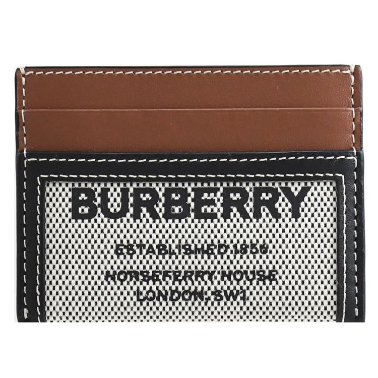 BURBERRY  SANDON 棉麻拼接牛皮證件卡夾.咖邊