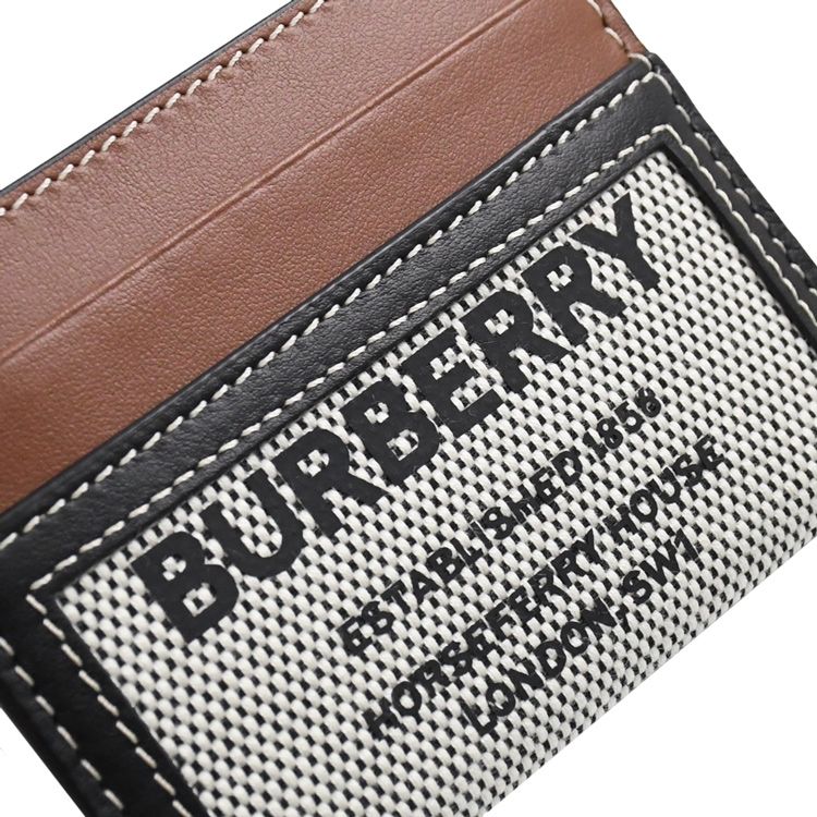 BURBERRY  SANDON 棉麻拼接牛皮證件卡夾.咖邊