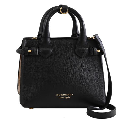 BURBERRY 8036492 House棉麻拼接牛皮兩用包.黑 小