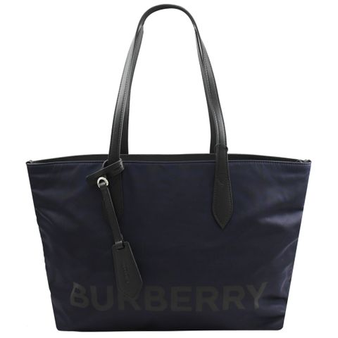 BURBERRY 8052864 燙印LOGO尼龍肩背托特包.深藍 中
