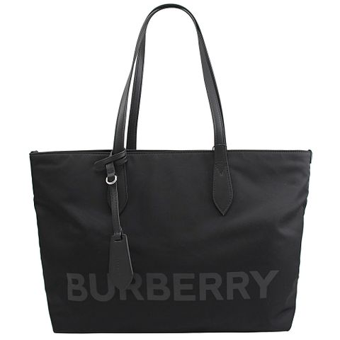 BURBERRY 8052865 燙印LOGO尼龍肩背托特包.黑 中