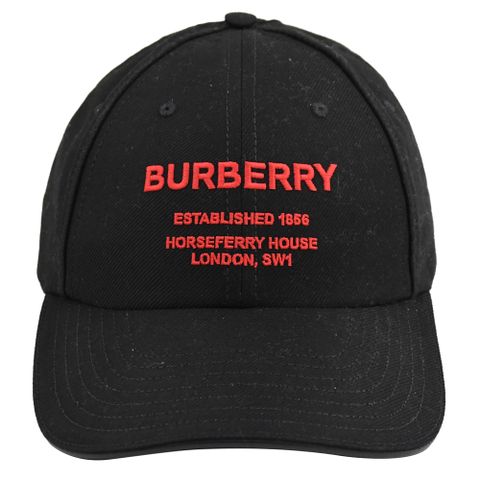 BURBERRY 簡約電繡LOGO棉質棒球帽/遮陽帽.黑/紅