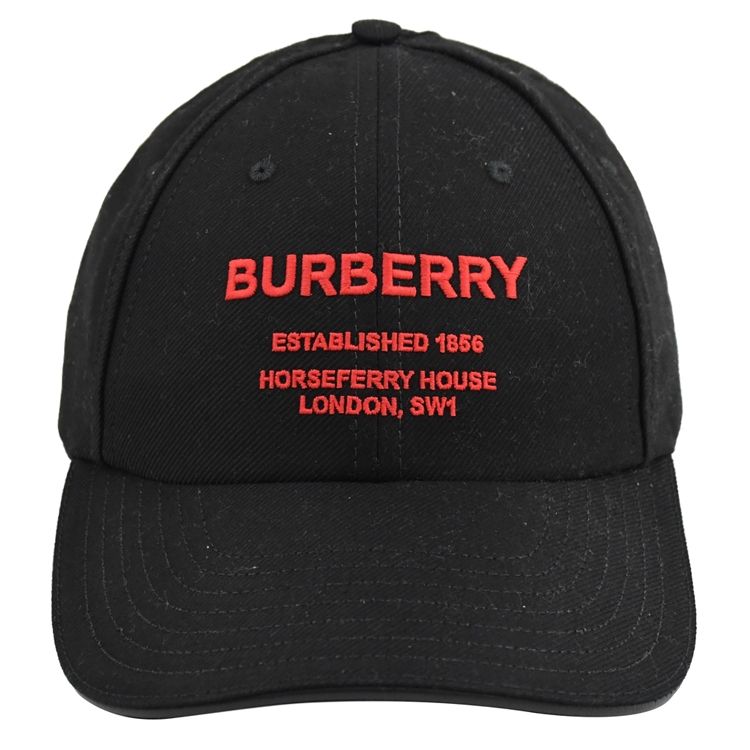 BURBERRY  簡約電繡LOGO棉質棒球帽/遮陽帽.黑/紅