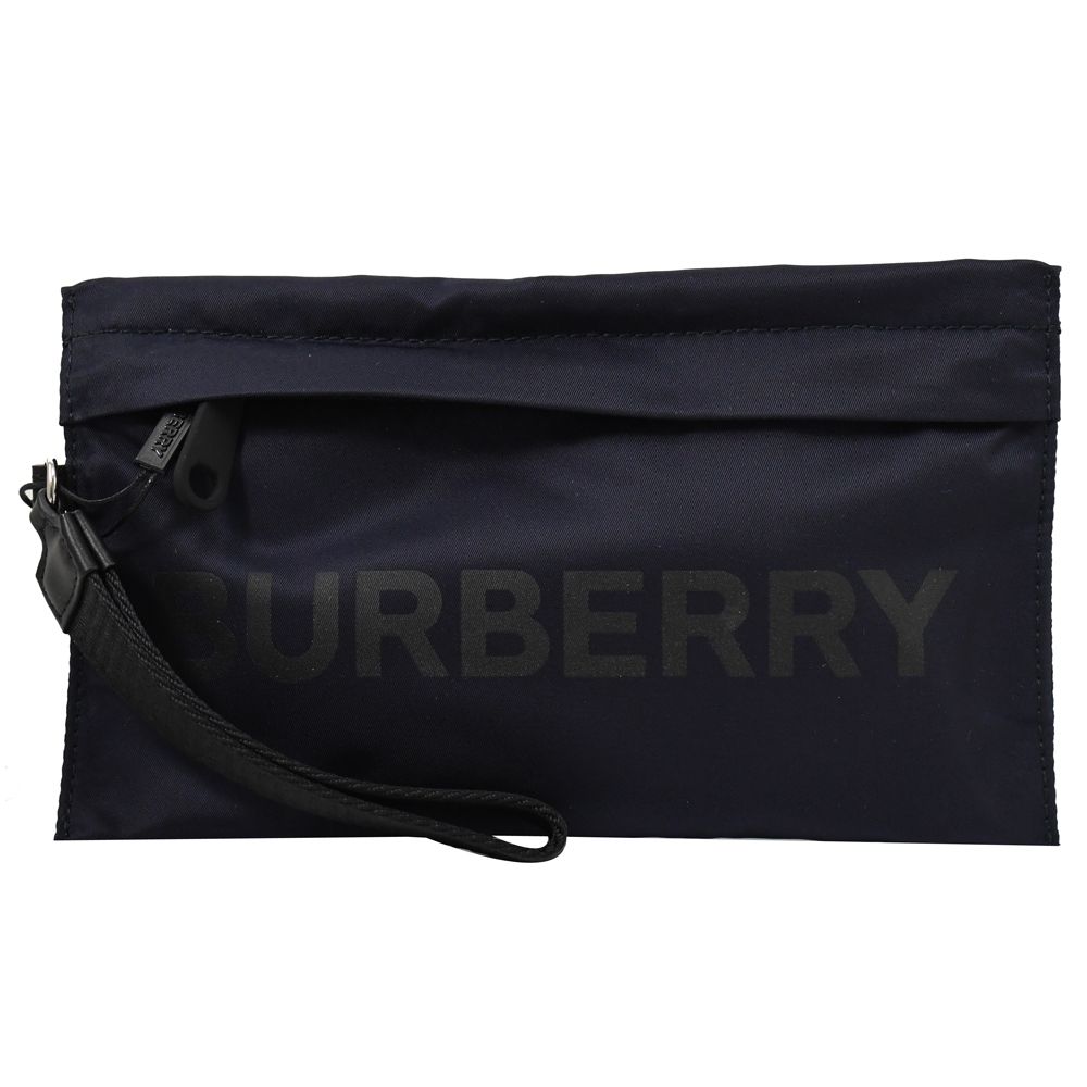 BURBERRY  燙印LOGO尼龍拉鍊萬用手拿包.深藍