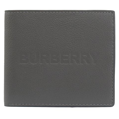 BURBERRY 經典烙印LOGO牛皮八卡短夾.鐵灰