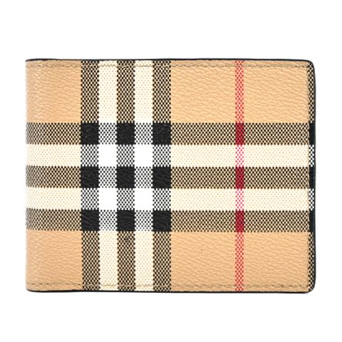 BURBERRY  Vintage 經典格紋帆布對開短夾(卡其)