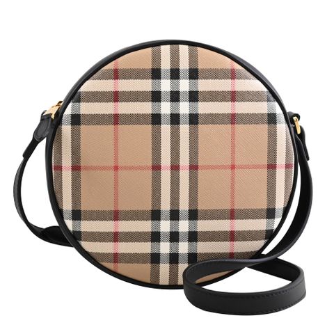 BURBERRY 8058005 NEW LOUISE經典格紋斜背圓餅包.黑邊