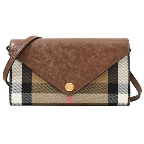 BURBERRY 8073158 HANNAH 信封式格紋多卡斜背包.咖邊