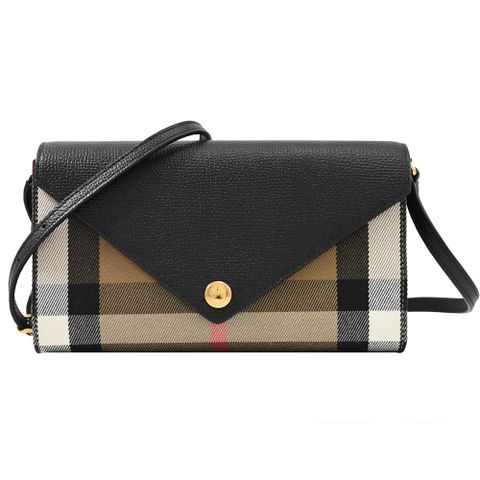 BURBERRY 8073155 HANNAH 信封式格紋多卡斜背包.黑邊