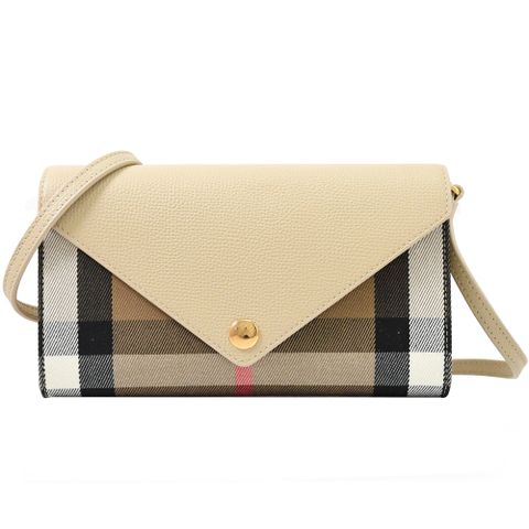 BURBERRY 8073157 HANNAH 信封式格紋多卡斜背包.米邊