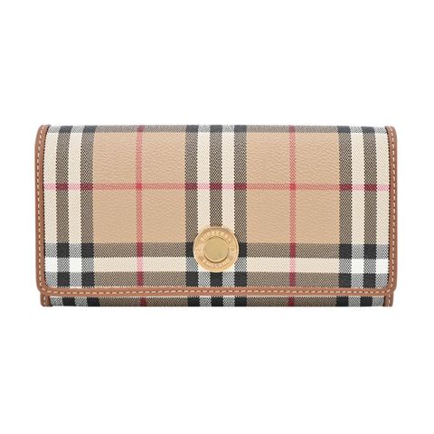 BURBERRY 浮雕LOGO格紋翻蓋長夾(卡其)