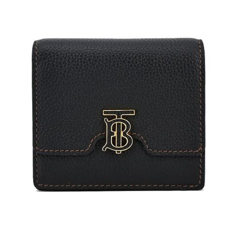 BURBERRY TB LOGO小牛皮對開短夾(黑色)