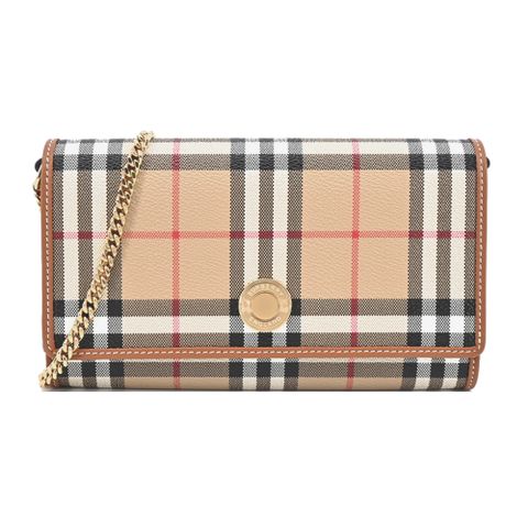 BURBERRY經典格紋金字LOGO翻蓋斜背包(卡其)