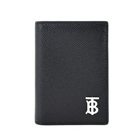 BURBERRY  TB 銀字LOGO粒面小牛皮卡片夾(黑色)
