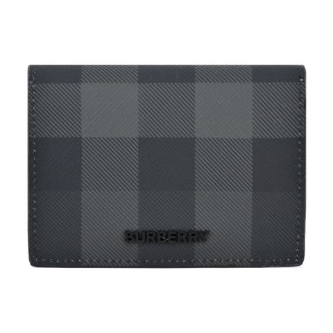 BURBERRY 經典格紋拼皮革卡片夾(炭灰色)