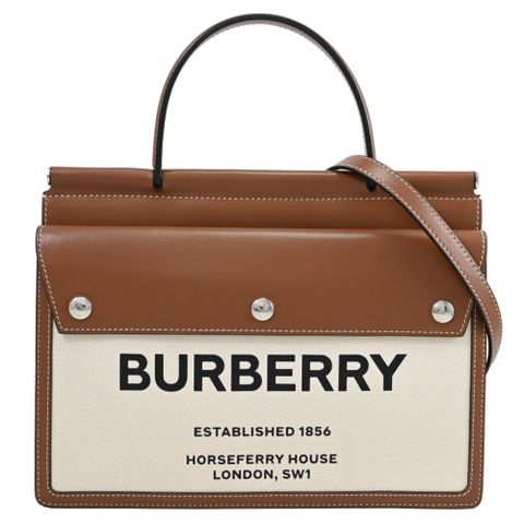 BURBERRY Title 帆布拼接雙層手提兩用包.咖邊