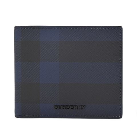 BURBERRY  經典格紋帆布8卡對開短夾(海軍色)