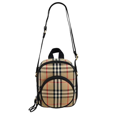 BURBERRY 8069258 經典格紋拼接牛皮迷你兩用包.黑邊