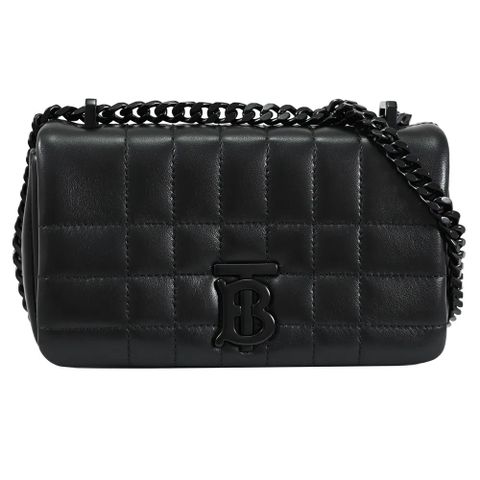 BURBERRY 8064852 Mini Lola 絎縫格紋小牛皮斜背包.黑