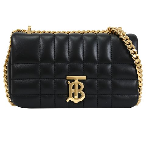 BURBERRY 8059492 Lola 絎縫牛皮迷你翻蓋斜背包.黑/金