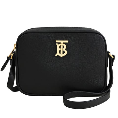BURBERRY 8075182 金屬LOGO小牛皮斜背相機包.黑
