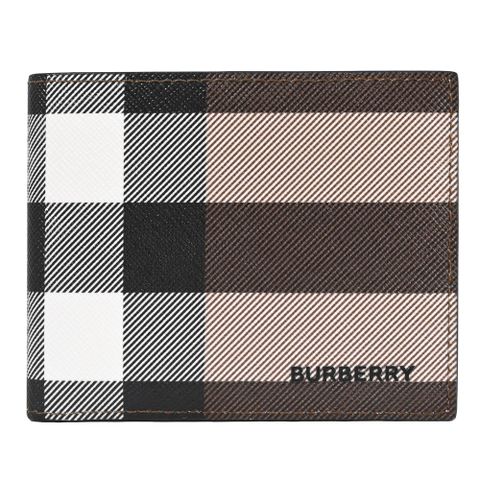 BURBERRY 經典英式格紋印花對開6卡短夾.樺木棕