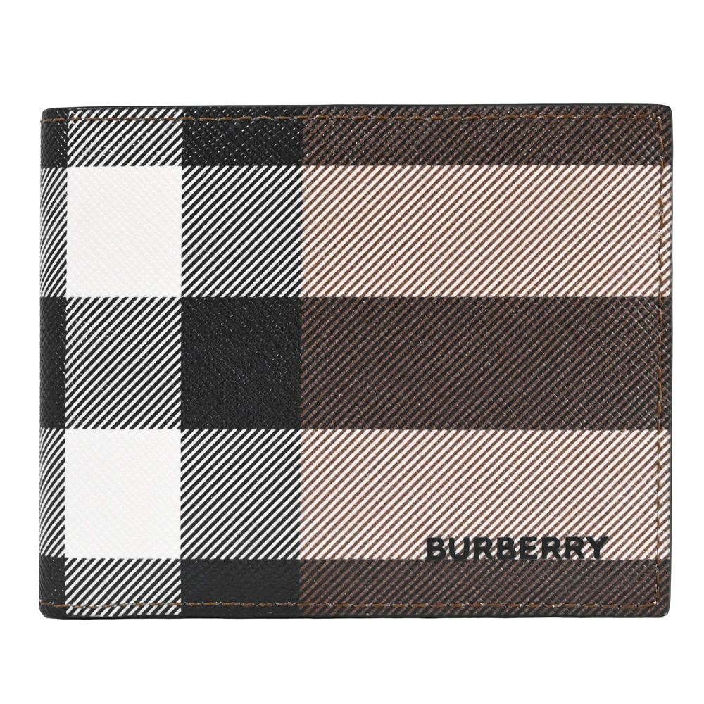 BURBERRY  經典英式格紋印花對開6卡短夾.樺木棕