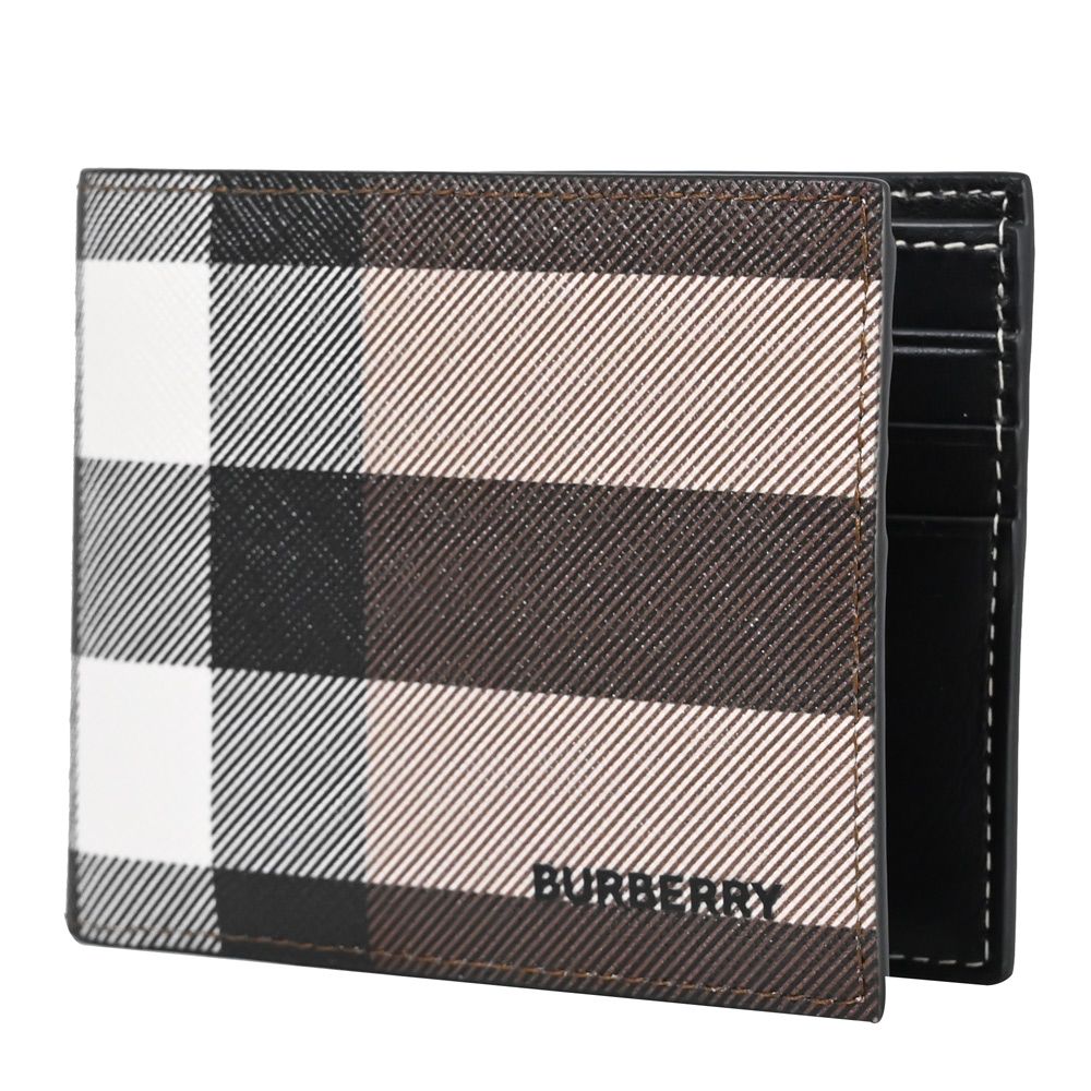 BURBERRY  經典英式格紋印花對開6卡短夾.樺木棕