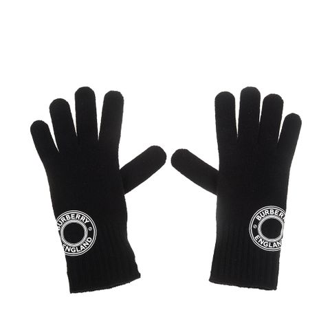 BURBERRY 經典羊絨混紡布料街頭風格標誌手套 (黑色)(S/M)