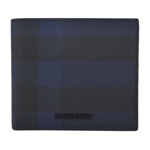 BURBERRY  經典格紋帆布對開短夾(零錢袋/海軍藍)