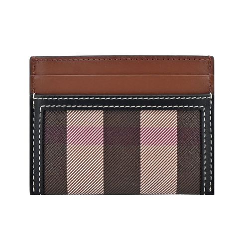 BURBERRY 經典格紋拼雙色皮革卡夾(深樺木棕)