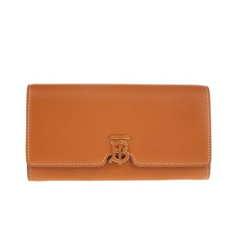 BURBERRY 新款粒面牛皮Thomas Burberry 花押字扣翻蓋長夾 (暖赤褐色)