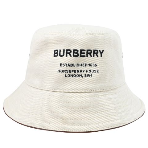 BURBERRY 電繡LOGO漁夫帽/遮陽帽.米/咖邊