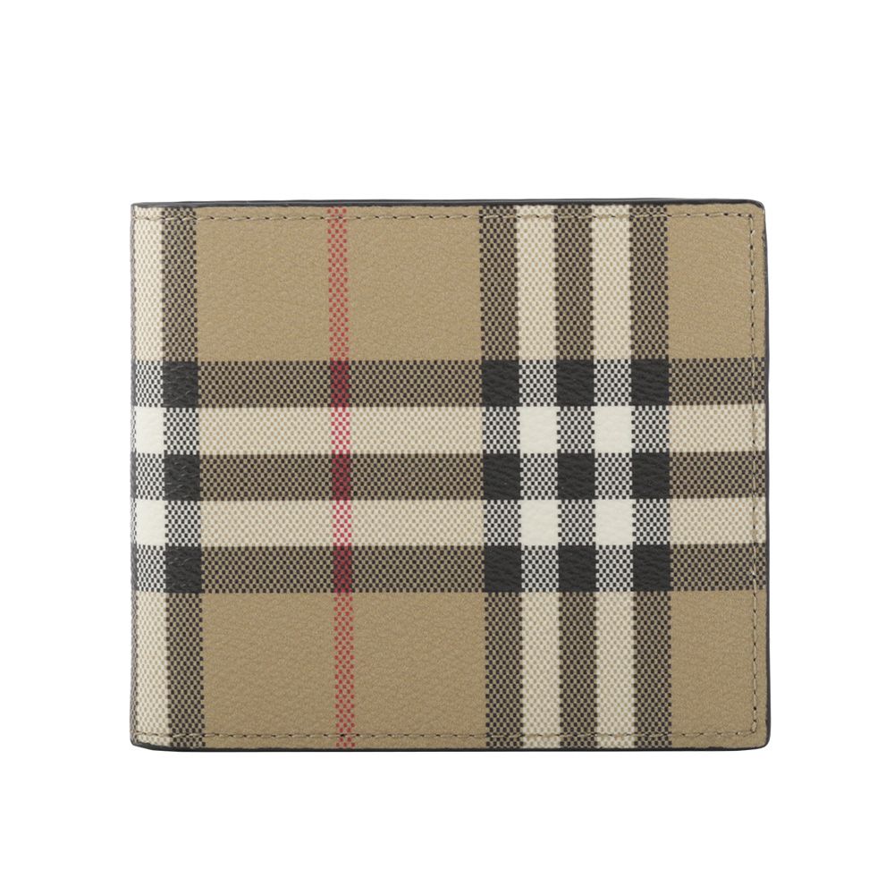 BURBERRY  經典格紋帆布對開8卡短夾(米色)