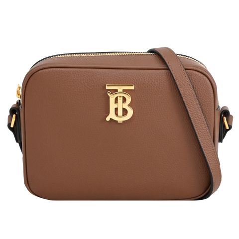 BURBERRY 8075183 金屬LOGO小牛皮斜背相機包.咖