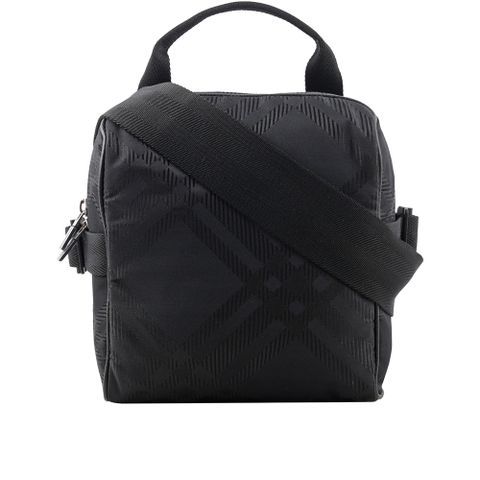 BURBERRY 格紋緹花帆布手提/斜背二用包(黑色) 8080900 A1189