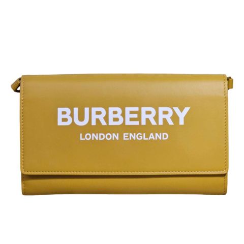 BURBERRY 巴寶麗品牌經典字母LOGO芥末黃 WOC手拿/斜背包(贈原廠防塵袋)