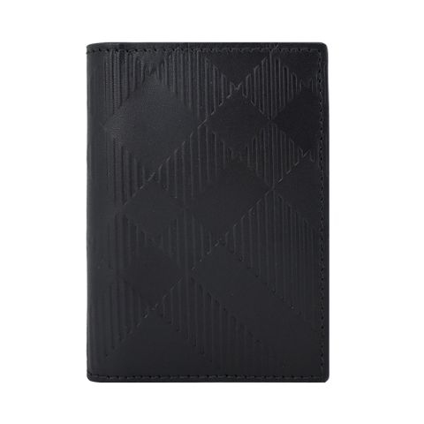 BURBERRY 經典格紋壓印小牛皮對開卡片夾(黑色)