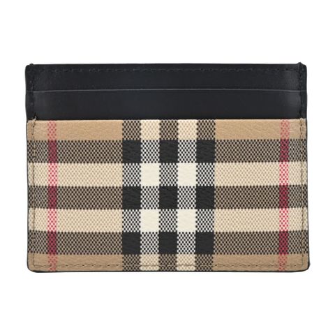 BURBERRY 經典復古格紋皮革卡片夾(卡其/黑)