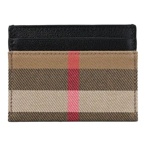BURBERRY 8084033 SANDON 經典格紋拼接牛皮隨身證件卡夾.黑邊