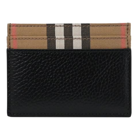 BURBERRY 8084043 SANDON 經典格紋拼接牛皮隨身證件卡夾.黑