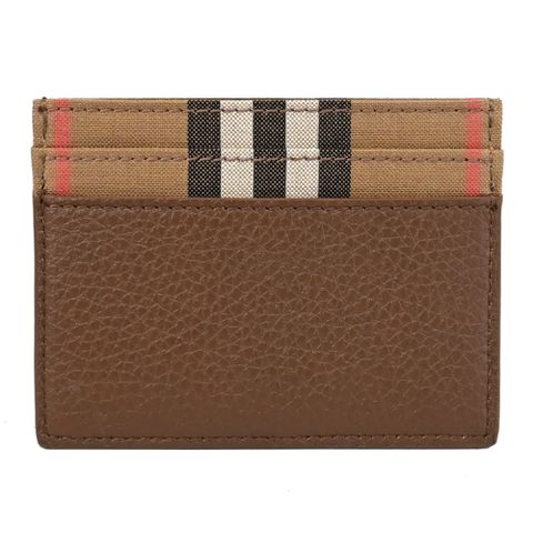 BURBERRY 8084610 SANDON 經典格紋拼接牛皮隨身證件卡夾.咖