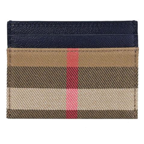 BURBERRY 8084541 SANDON 經典格紋拼接牛皮隨身證件卡夾.深藍邊