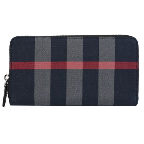 BURBERRY 8084063 英式格紋帆布經典拉鍊長夾.深藍