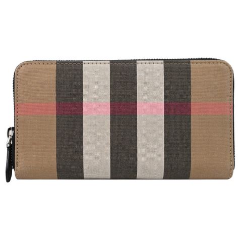 BURBERRY 8084560 英式格紋帆布經典拉鍊長夾.卡其