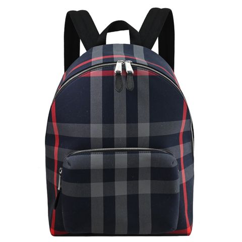 BURBERRY 8084057 JEFF 經典格紋帆布休閒商旅雙肩後背包.深藍