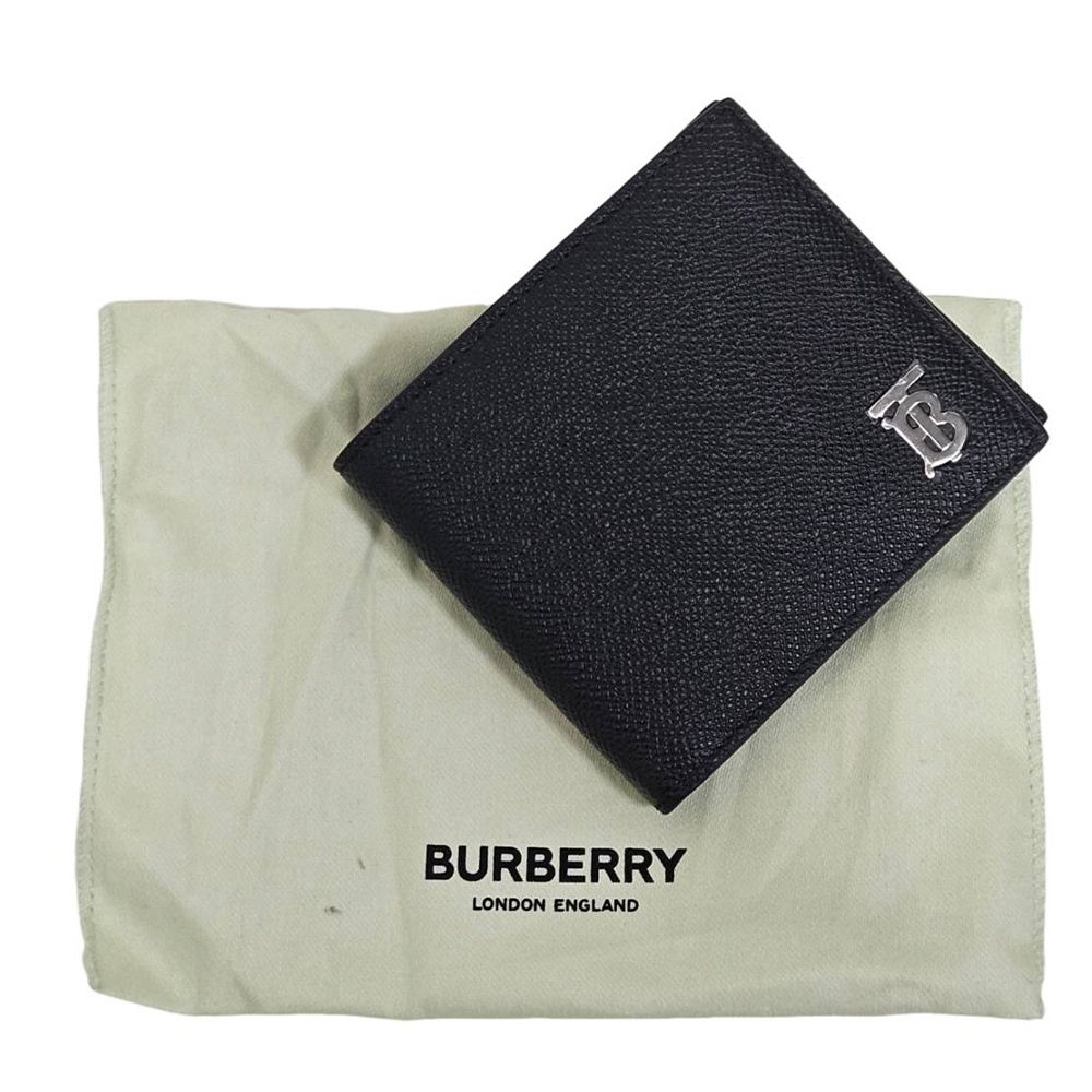 BURBERRY 巴寶莉B金屬標誌小牛皮對開零錢袋短夾黑色禮盒組(贈防塵袋紙盒紙袋)