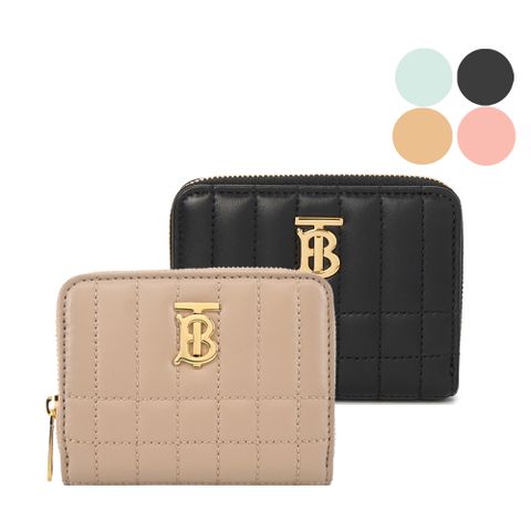 BURBERRY  Lola TB LOGO格紋絎縫羔羊拉鍊零錢包(任選)